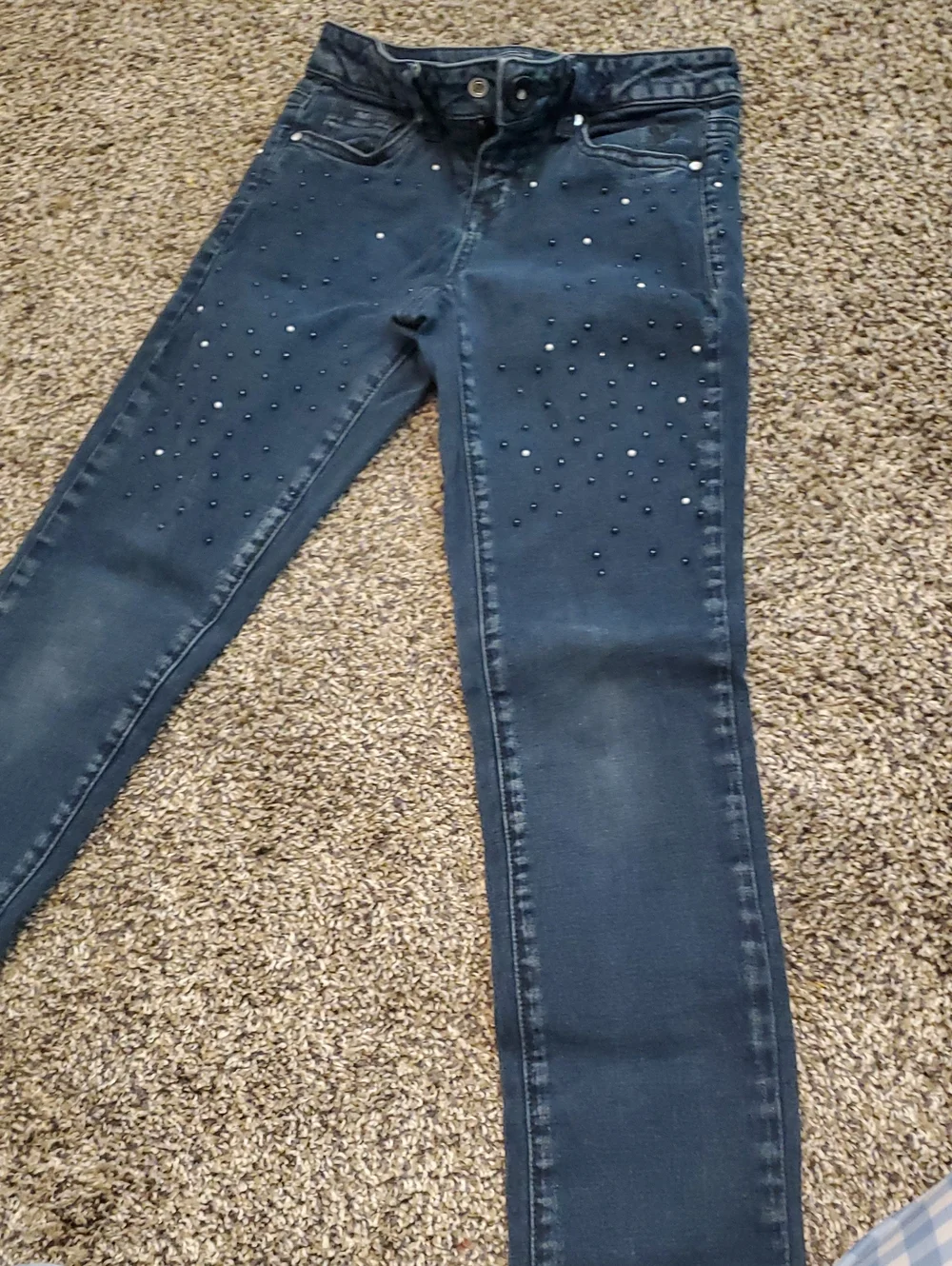Justice Dark Blue Skinny Jeans with Pearl & Stud Details